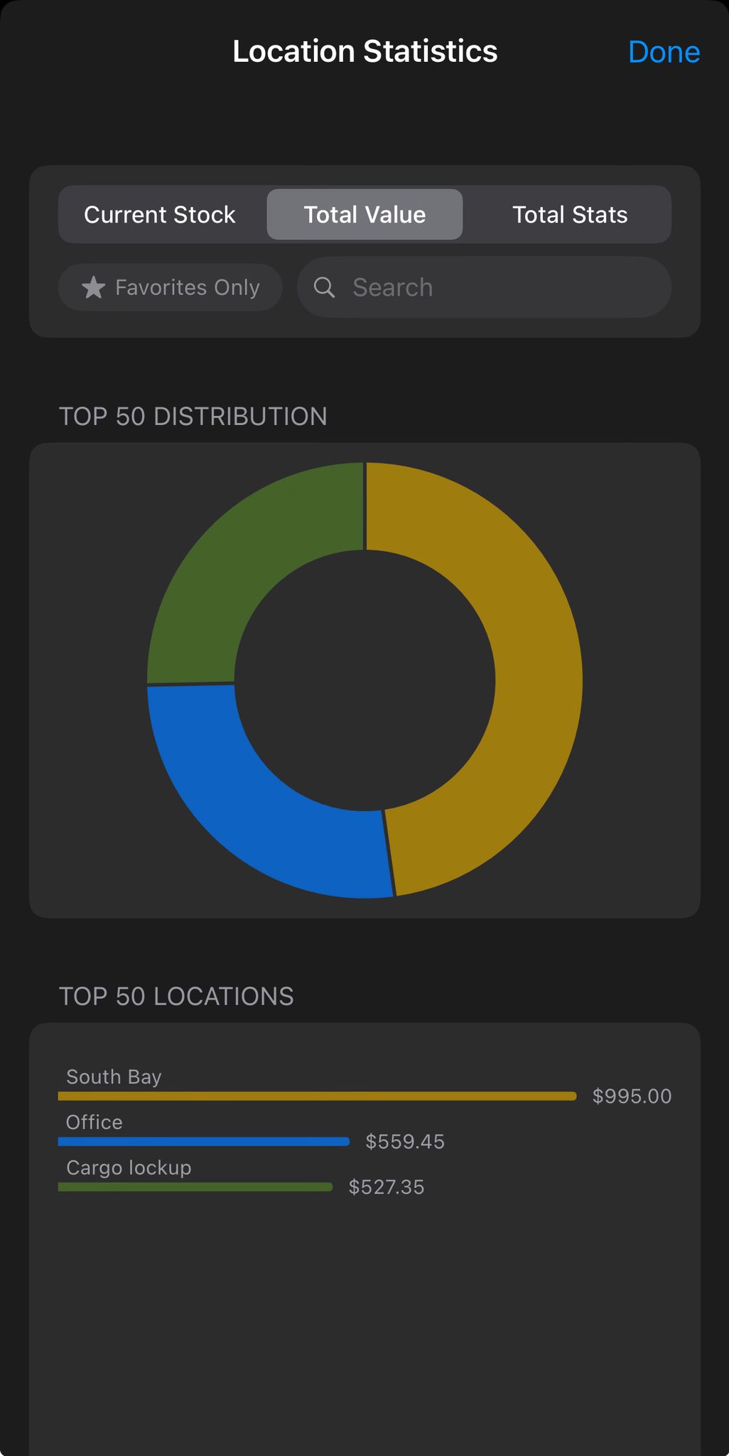 Move inventory between locations screen